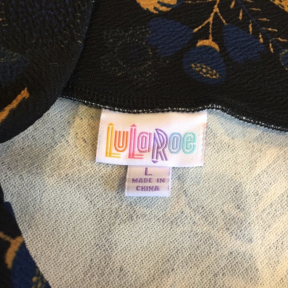 Lularoe Cassie Pencil Skirt Large floral black blue tan - Picture 3 of 5